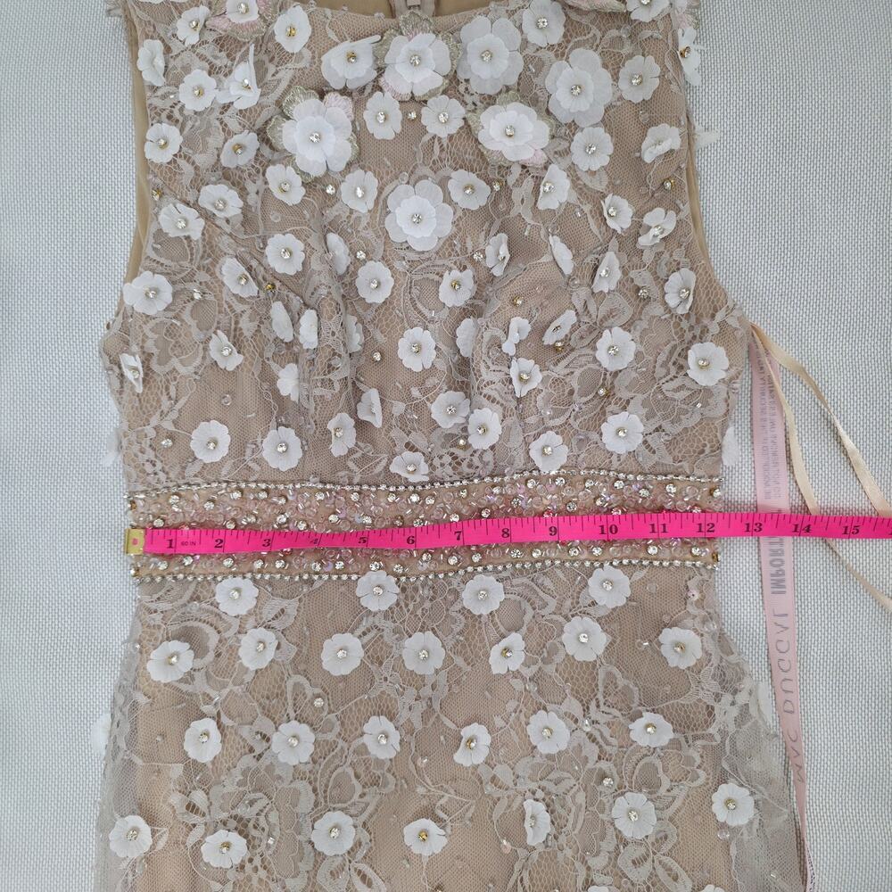 Mac Duggal Nude Ivory Floral Applique Sleeveless Midi Dress Size 0 NWT+I - Picture 9 of 12